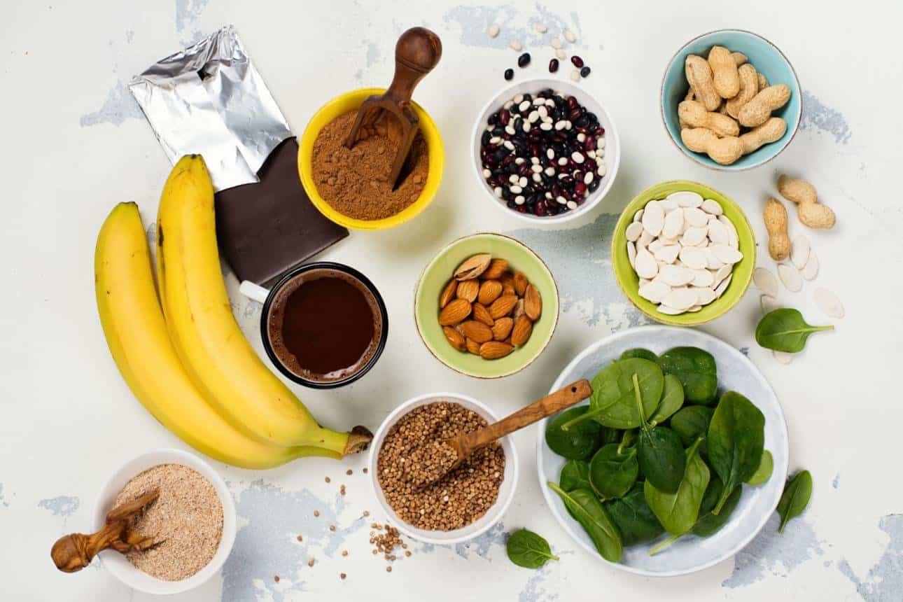 A selection of foods containing fibre that is an essential part of a healthy diet